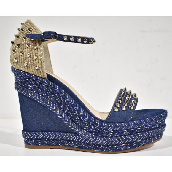 Christian Louboutin Madmonica 120 Blue Denim Platform Wedge Sandal Heel Pump 40 - Picture 2 of 12